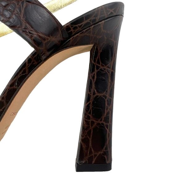 New Dsquared2 Women US 8 Brown Croc Embossed Leather High Heel Sandals | $650 - Picture 14 of 17